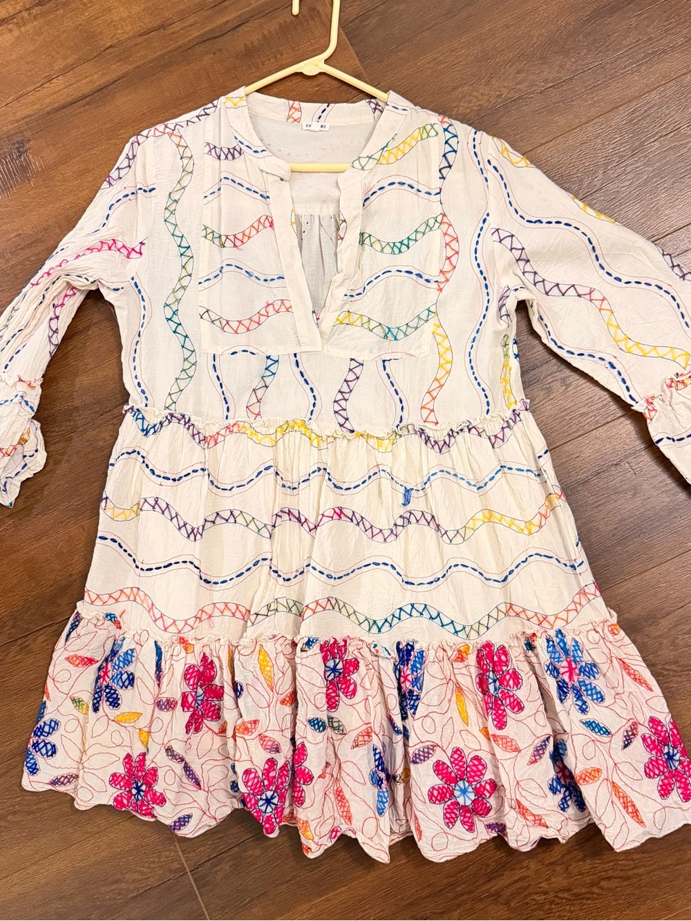 Girls' Multicolor Embroidered Cotton Dress